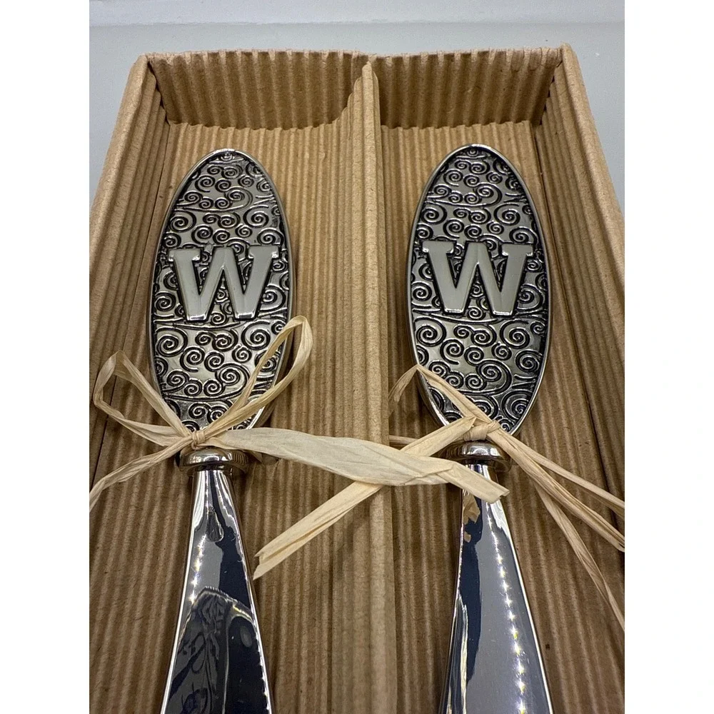 Set of 2 Decorative Spreaders Monogram W Silver Tone‎